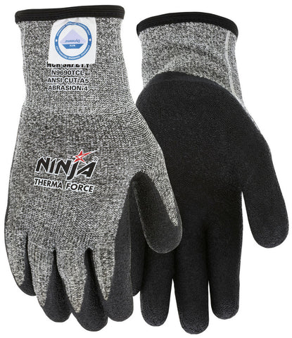 MCR Ninja® Therma Force - Insulated Cut Resistant Work Gloves - Bi-Polymer Coated Palm and Fingertips - Dyneema® Diamond Technology Shell - Box of 12