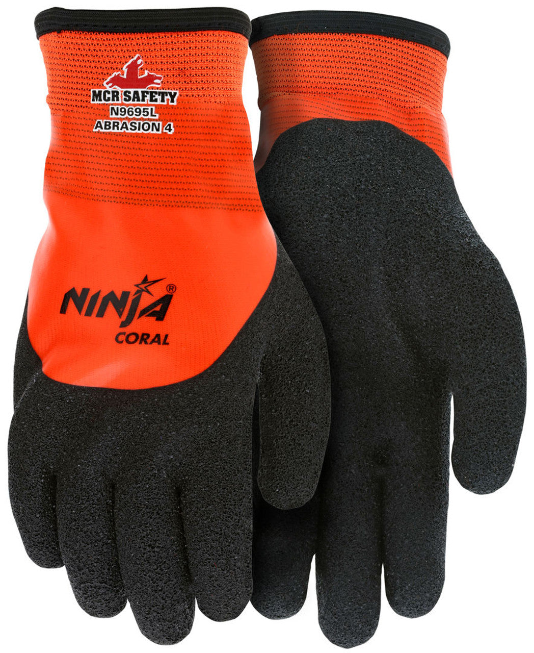 MCR Ninja® Coral Work Gloves - 15-Gauge Orange Nylon Shell - Fully Coated with Clear PVC -7-Gauge Acrylic Terry Interior - Box of 12