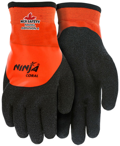 MCR Ninja® Coral Work Gloves - 15-Gauge Orange Nylon Shell - Fully Coated with Clear PVC -7-Gauge Acrylic Terry Interior - Box of 12