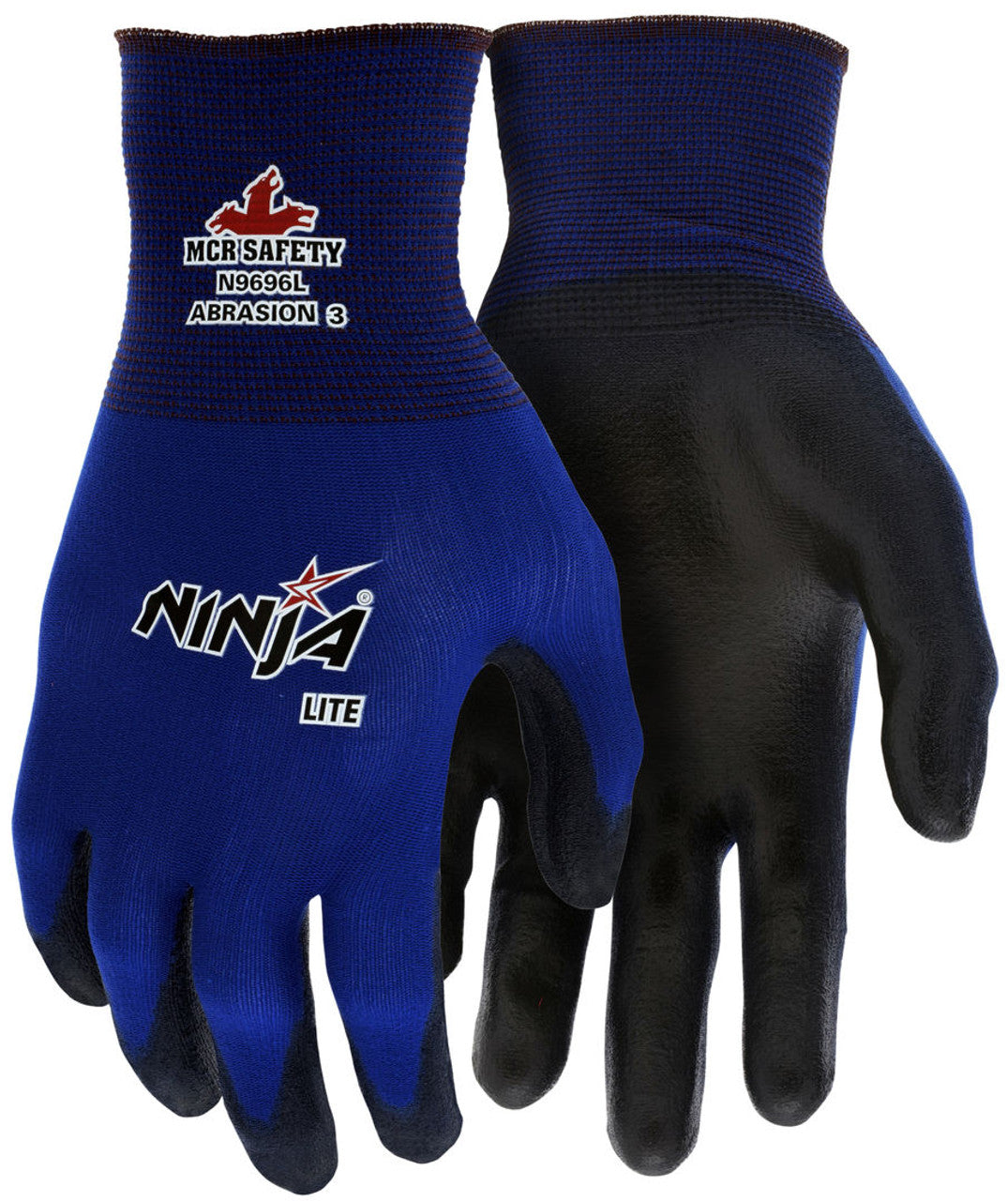 MCR Ninja® Lite Work Gloves - 18 Gauge Blue Nylon Shell - Polyurethane (PU) Coated Palm and Fingertips - Box of 12