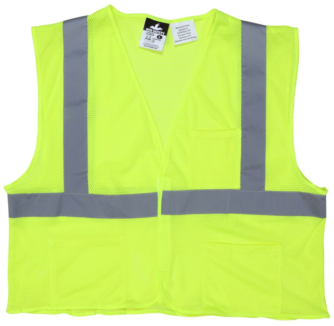 MCR Luminator® Series - Hi-Vis Reflective Lime Safety Vest - ANSI/ISEA 107 2020 Type R Class 2 - Mesh Fabric with 2 Inch Silver Stripes