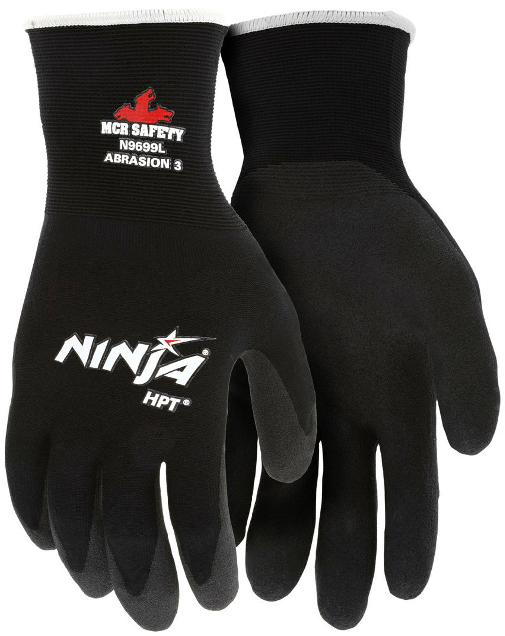 MCR Ninja® HPT Work Gloves - 15 Gauge Black Nylon Shell - HPT Coated Palm and Fingertips - Box of 12