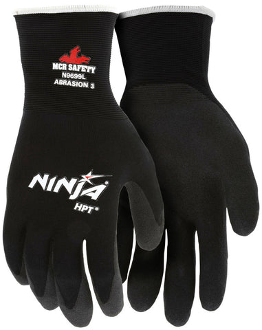 MCR Ninja® HPT Work Gloves - 15 Gauge Black Nylon Shell - HPT Coated Palm and Fingertips - Box of 12