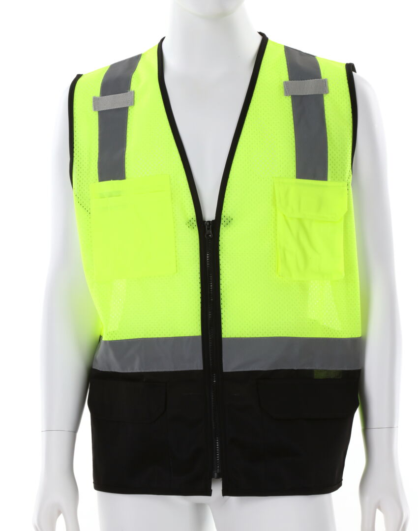MCR Hi-Vis Lime Safety Vest - 2 Inch Silver Reflective Stripes - Zipper Front - Black Trim Meets ANSI/ISEA 107 2020 Standard - Type R Class 2 Compliant