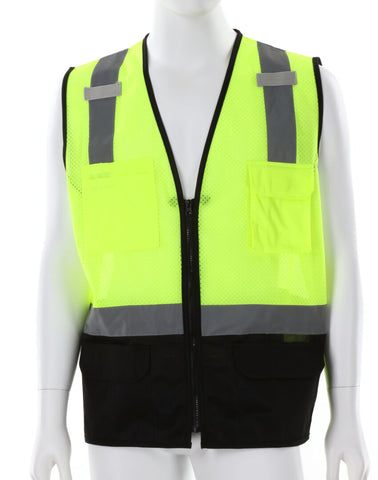 MCR Hi-Vis Lime Safety Vest - 2 Inch Silver Reflective Stripes - Zipper Front - Black Trim Meets ANSI/ISEA 107 2020 Standard - Type R Class 2 Compliant