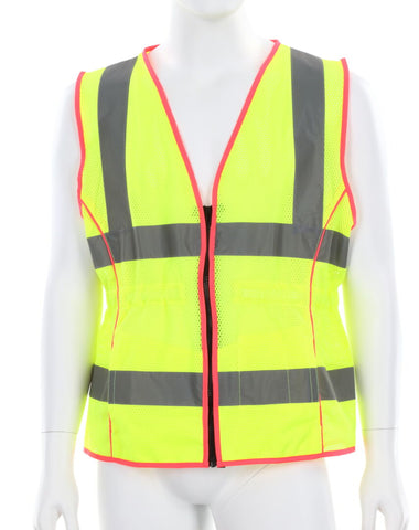 MCR Hi-Vis Lime Safety Vest - 2 Inch Silver Reflective Stripes -Fitted for Women - Meets ANSI/ISEA 107 2020 Standard - Type R Class 2 Compliant
