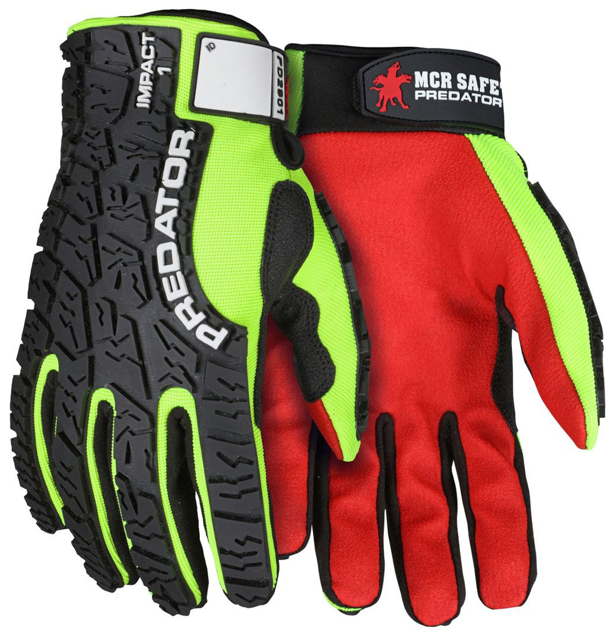 MCR Predator® Mechanics Work Gloves - Textured PVC Coated Synthetic Palm - High Visibility Spandex Back - Back-of-Hand Impact Protection - Box of 12