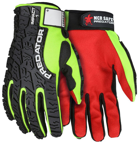 MCR Predator® Mechanics Work Gloves - Textured PVC Coated Synthetic Palm - High Visibility Spandex Back - Back-of-Hand Impact Protection - Box of 12