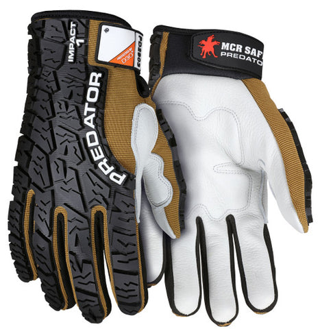 MCR Predator® Mechanics Work Gloves - Premium Cow Grain Leather Palm - D3O® Foam Padded Palm - Tire Tread Pattern TPR Back Back-of-Hand - Box of 12