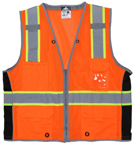 MCR Hi-Vis Mesh Reflective Orange Safety Vest - Trimmed with Silver Reflective Binding - Meets ANSI/ISEA 107 2020 Standard - Type R Class 2 Compliant