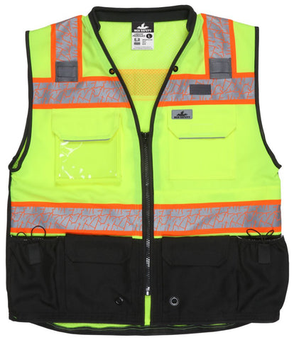 MCR Premium Hi-Vis Reflective Safety Vest - Zippered Front Closure with Solid Front & Mesh Back - Meets ANSI/ISEA 107 2020 Standard - Type R Class 2 Compliant