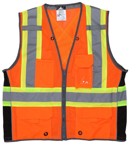 MCR Hi-Vis Reflective Orange Safety Vest Mesh Fabric with 3-Inch Lime Silver Stripes ANSI/ISEA 107 2020 Type R Class 2 CSA Z96 Class 2 Compliant