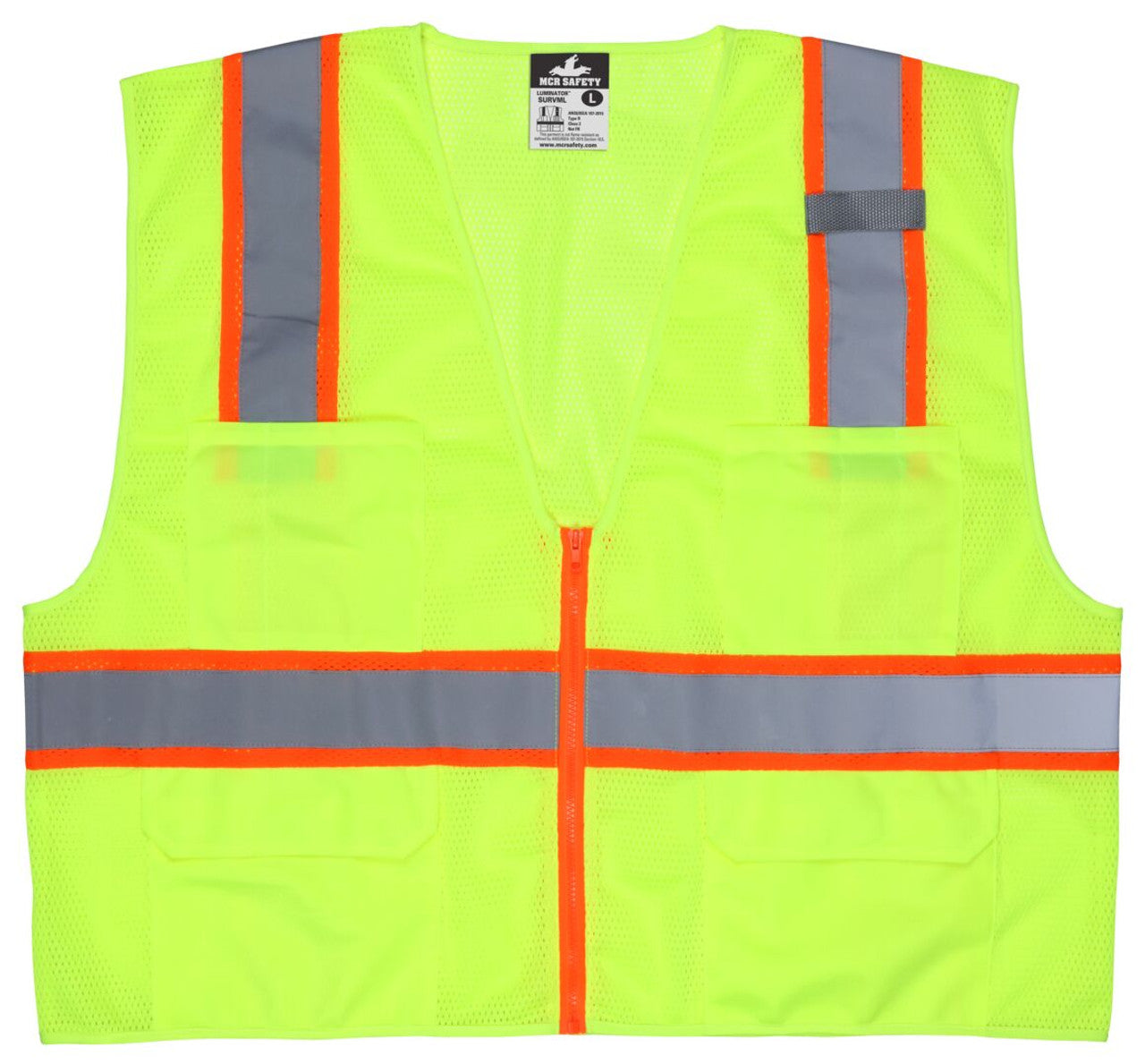 MCR Hi-Vis Reflective Lime Safety Vest - Meets ANSI/ISEA 107 2020 Standard - Type R Class 2 Compliant
