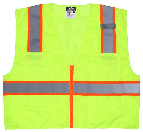 MCR Hi-Vis Reflective Lime Safety Vest - Meets ANSI/ISEA 107 2020 Standard - Type R Class 2 Compliant