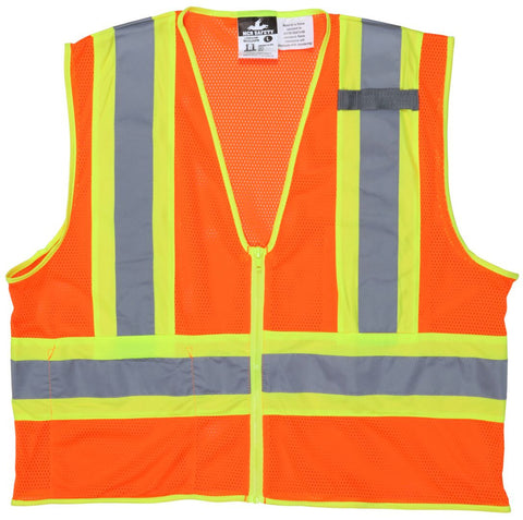 MCR Hi-Vis Reflective Orange Safety Vest - 4.5 Inch Lime Silver Stripes - Meets ANSI/ISEA 107 2020 Standard - Type R Class 2 Compliant - Limited Flammability - Dielectric