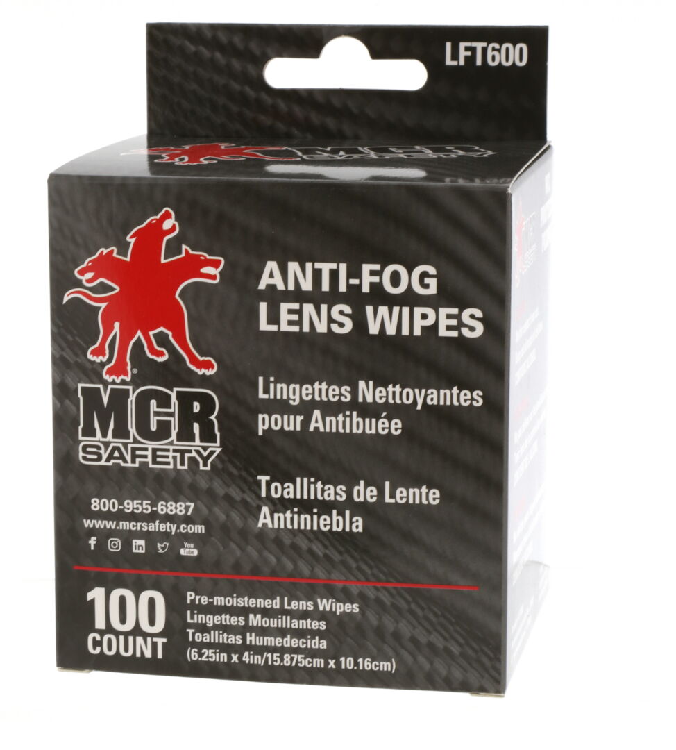 MCR Pre-Moistened Anti-Fog Lens Wipes - Individually Packaged Lens Cleaning Towelettes - 100 Wipes per Box - 6 Boxes per Case - Part# LFT600