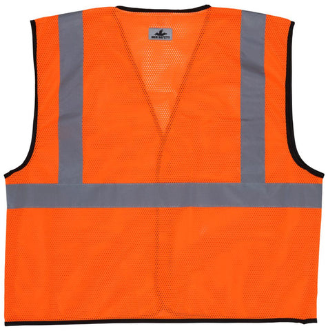 MCR Hi-Vis Orange Safety Vest - 2 Inch Silver Reflective Stripes - Breathable Mesh Fabric - Hook and Loop Front Closure - Meets ANSI/ISEA 107 2020 Standard - Type R Class 2 Compliant