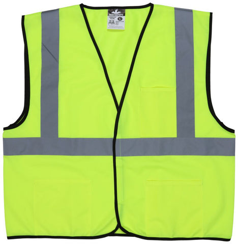 MCR Hi-Vis Reflective Lime Safety Vest - Meets ANSI/ISEA 107 2020 Standard - Type R Class 2 Compliant - Solid Fabric with 2 Inch Silver Stripes - Hook and Loop Front Closure