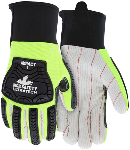 MCR Safety UltraTech® Mechanics Gloves - Hi-Visibility, Heat and Abrasion Resistant Gloves - Corded Cotton Double Palm - Box of 12