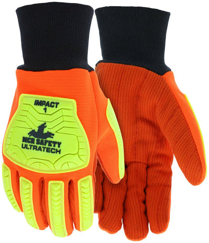 MCR Safety UltraTech® Gloves - Hi-Visibility Impact and Abrasion Resistant - Corded Cotton/Poly Double Palm - Box of 12