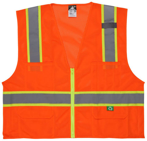 MCR Hi-Vis Reflective Orange Safety Vest - Manufactured with Recycled Materials - Meets ANSI/ISEA 107 2020 Standard - Type R Class 2 Compliant