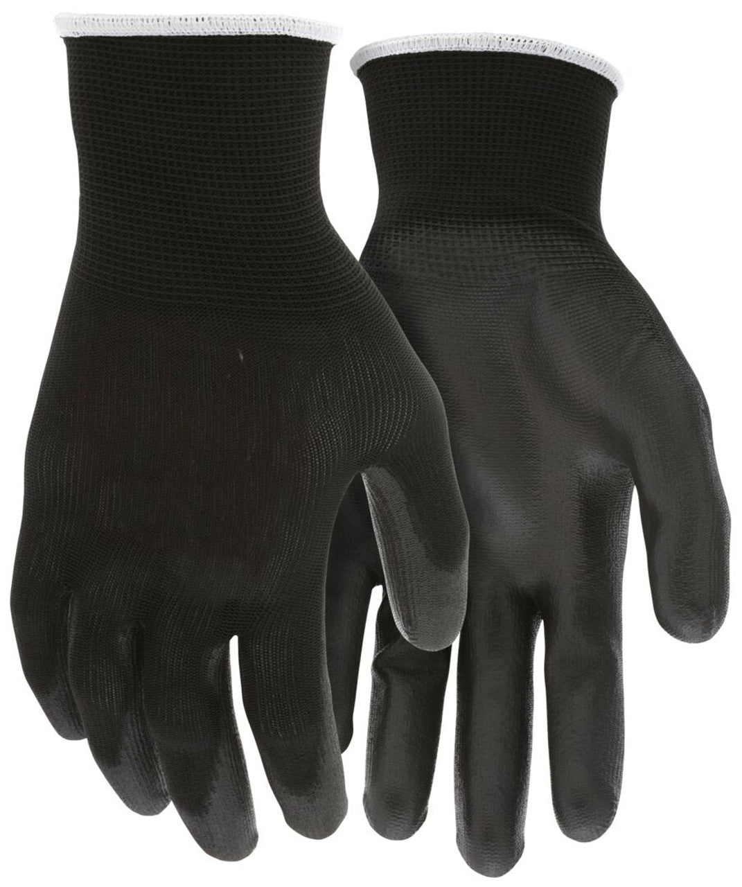 MCR Safety Work Gloves - 13 Gauge Black Polyester Shell - Black Polyurethane (PU) Palm and Fingertips - Box of 12