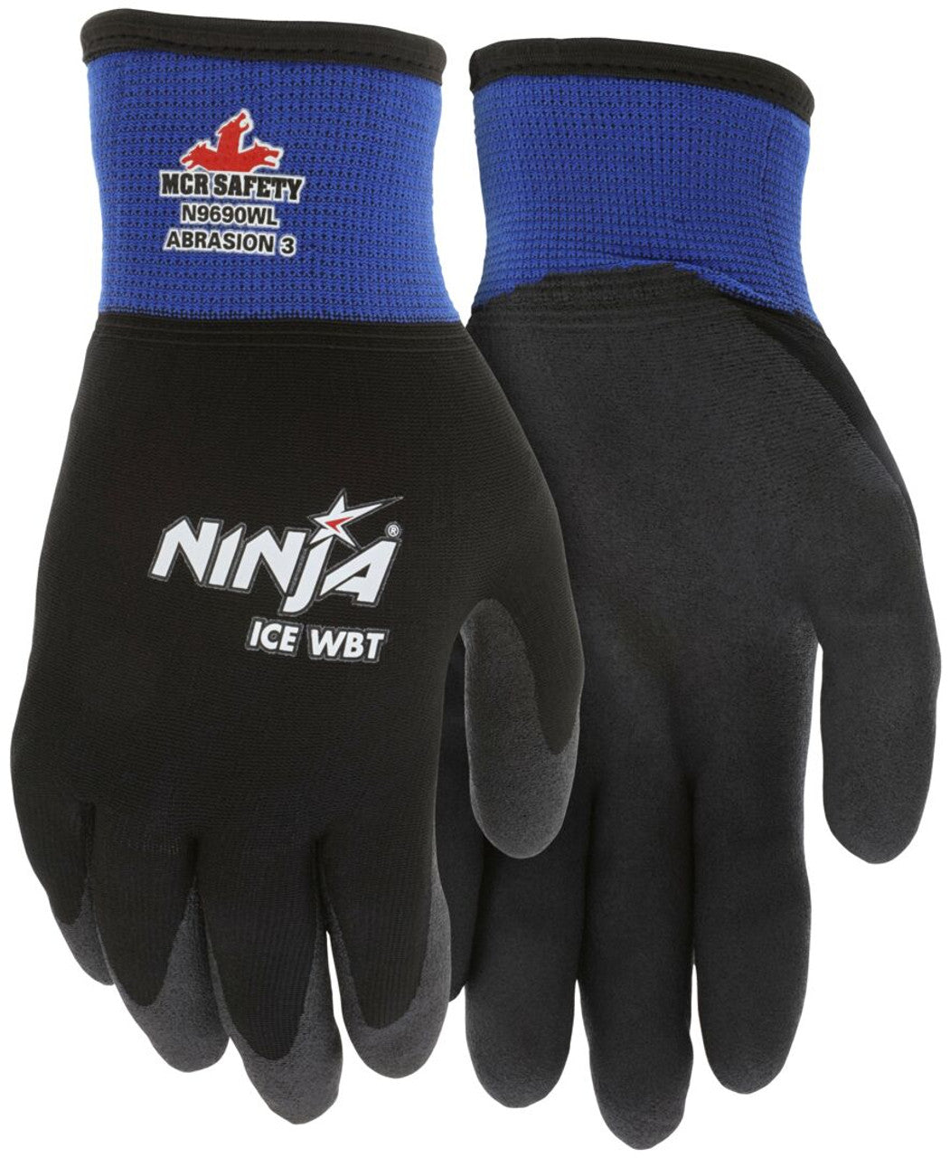 MCR Ninja® Ice - Insulated Waterproof Work Gloves - HPT Palm and Fingertip Coating - 15 Gauge Black Nylon - Box of 12