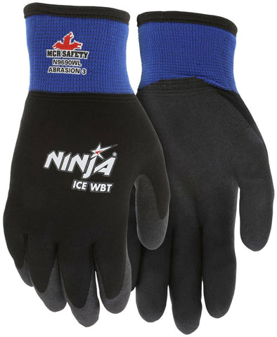 MCR Ninja® Ice - Insulated Waterproof Work Gloves - HPT Palm and Fingertip Coating - 15 Gauge Black Nylon - Box of 12