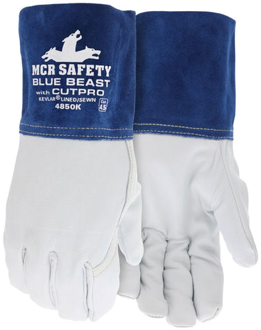 MCR Safety Blue Beast - Leather Welding Work Gloves - Premium Grain Goatskin Leather - 4.5 Inch Split Cowskin Leather Cuff - Lined with DuPont™ Kevlar® Aramid Shell for Added Protection - Box of 12