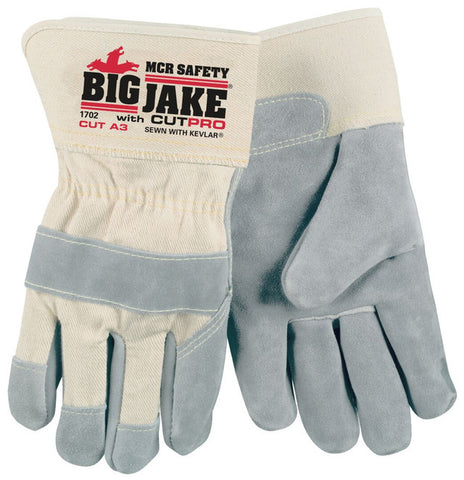 MCR Big Jake Series Leather Palm Work Gloves - Premium A+ Grade Split Side Leather - 2.75-Inch Safety Cuff - Palm Lined with DuPont™ Kevlar® Aramid - Box of 12