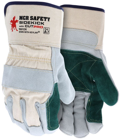 MCR Sidekick® Series Double Leather Palm Work Gloves - Premium A Grade Split Side Leather - 2.5 Inch Rubberized Safety Cuff - Fully Lined and Sewn with DuPont™ - Box of 12