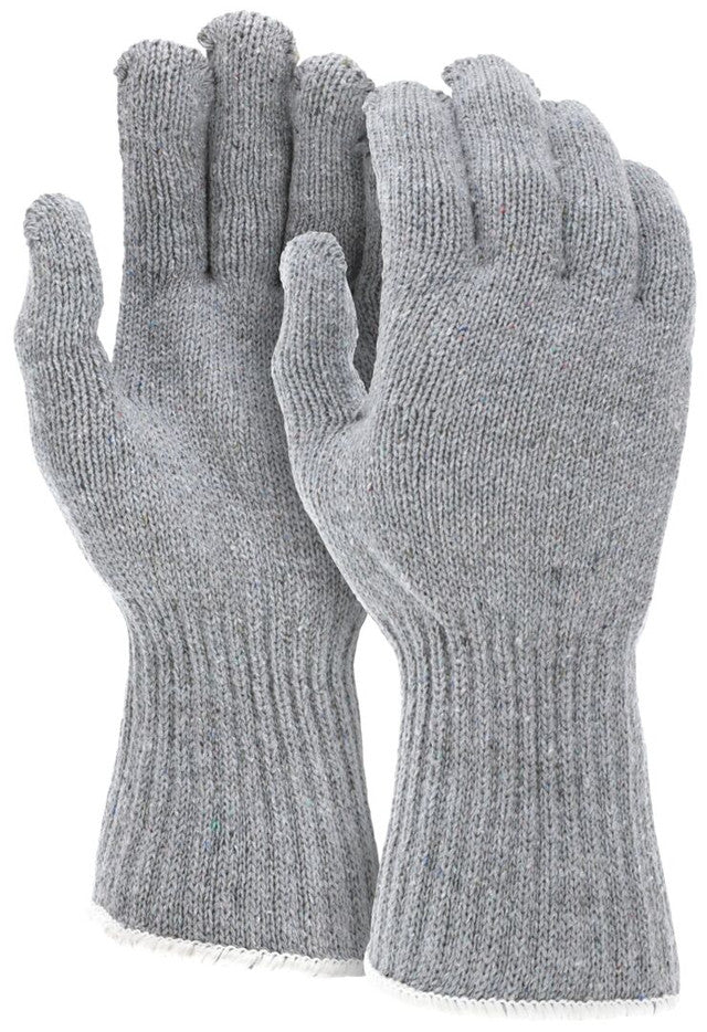 MCR String Knit Work Gloves - 7 Gauge Heavy Weight - Gray Cotton Polyester - Hemmed Extended Length Cuff - Multi-purpose Gloves - Box of 12