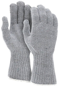MCR String Knit Work Gloves - 7 Gauge Heavy Weight - Gray Cotton Polyester - Hemmed Extended Length Cuff - Multi-purpose Gloves - Box of 12