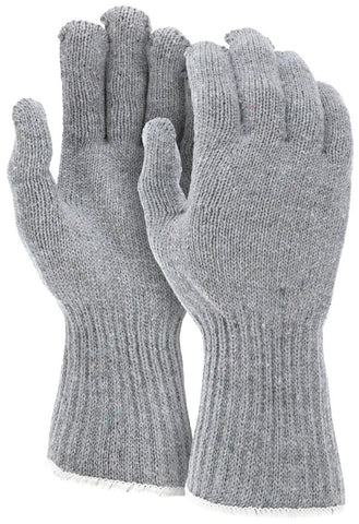MCR String Knit Work Gloves - 7 Gauge Heavy Weight - Gray Cotton Polyester - Hemmed Extended Length Cuff - Multi-purpose Gloves - Box of 12