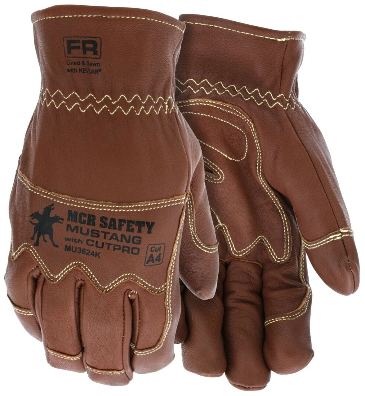 MCR Mustang Utility Leather Drivers Work Gloves - Premium A Grade Grain Goatskin - Double Palm