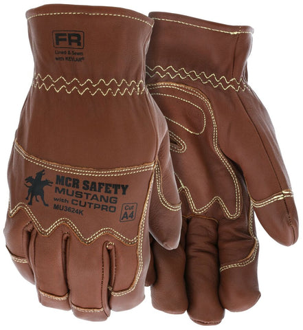 MCR Mustang Utility Leather Drivers Work Gloves - Premium A Grade Grain Goatskin - Double Palm