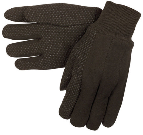 MCR Brown Jersey Work Gloves - Clute Pattern with Knit Wrist - Cotton Polyester Blend - Dotted Palm, Thumb, and Index Finger - Dots add Grip, Abrasion and Wear Resistance - Box of 12