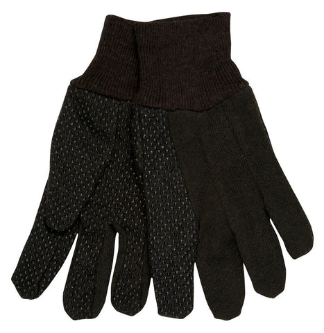 MCR Brown Jersey Work Gloves - Clute Pattern with Knit Wrist - Cotton Polyester Blend - Dotted Palm, Thumb, and Index Finger - Box of 12