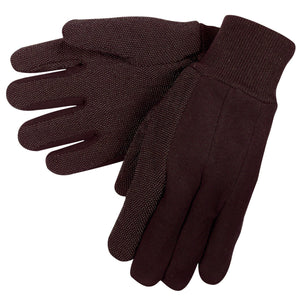 MCR Dotted Brown Jersey Work Gloves - Clute Pattern with Knit Wrist - Cotton Polyester Blend - Mini Dotted Palm, Thumb, and Index Finger - Dots add Grip, Abrasion and Wear Resistance - Box of 12