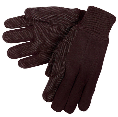 MCR Dotted Brown Jersey Work Gloves - Clute Pattern with Knit Wrist - Cotton Polyester Blend - Mini Dotted Palm, Thumb, and Index Finger - Dots add Grip, Abrasion and Wear Resistance - Box of 12