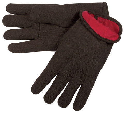 MCR Brown Jersey Work Gloves - Cotton Polyester Blend - Red Fleece Lined - Slip on Cuff - Red Fleece Lining Provides Warmth and Comfort - Box of 12