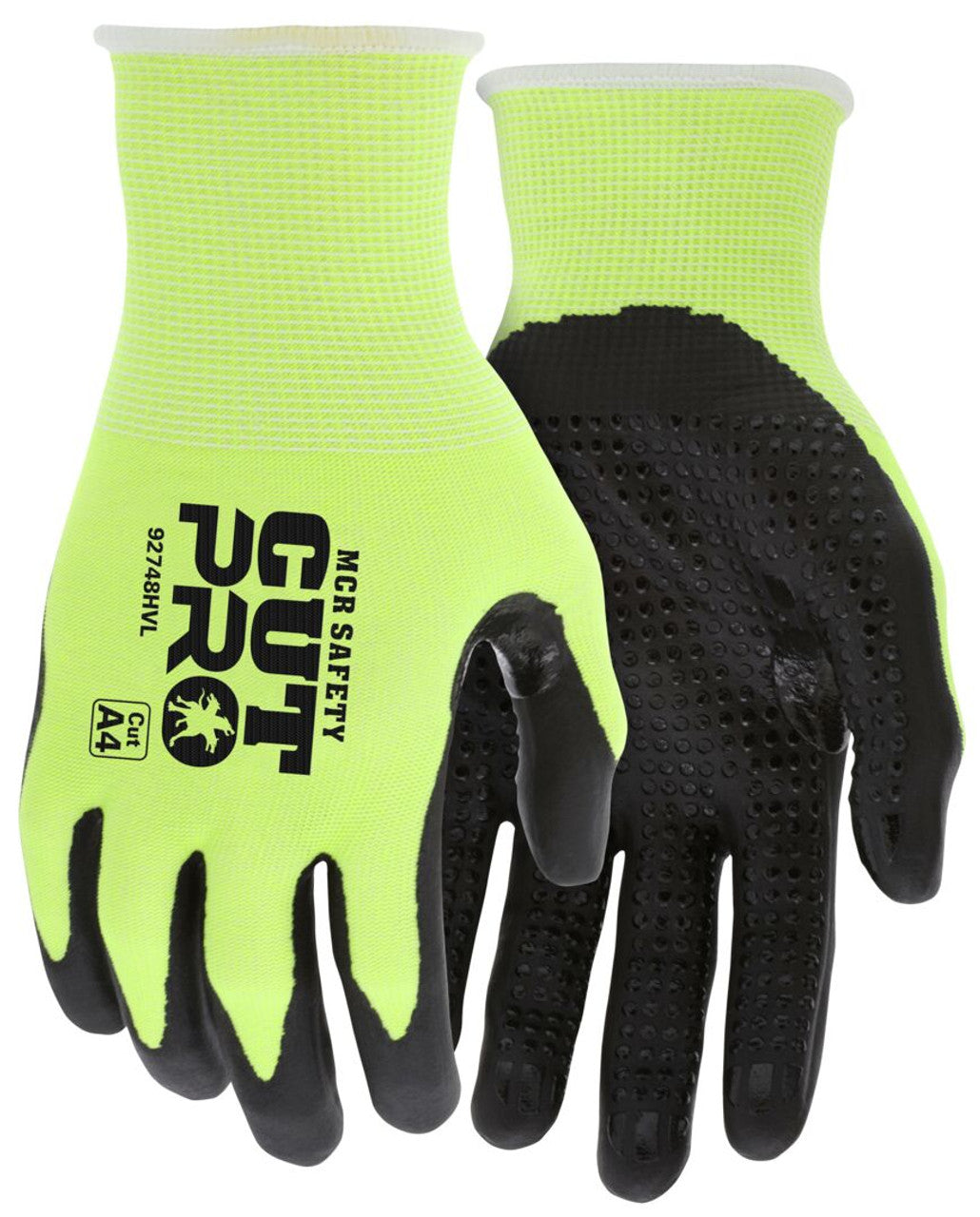 MCR Safety CutPro® - 18 Gauge HyperMax® HPPE Shell - Hi-Vis Cut-Resistant Work Gloves - Nitrile Coated and Dotted Palm & Fingertips - Reinforced Thumb Crotch - Vending Packaged - Case of 12