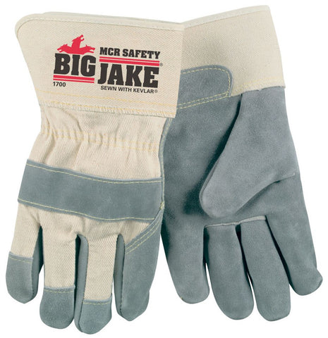 MCR Big Jake® Series Leather Palm Work Gloves - Premium A+ Grade Split Side Leather - Sewn with DuPont ™ Kevlar® - 2¾ -Inch Rubberized Safety Cuff - Vending Packaged - Case of 36