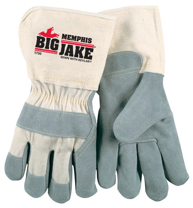 MCR Big Jake® - Premium A+ Grade - Side Leather Palm Work Gloves - 4.5 Inch Extended Gauntlet Duck Cuff - Vending Packaged - Case of 36