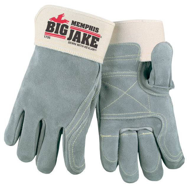MCR Big Jake® Series Leather Palm Work Gloves - Double Leather Palm and Fingers -Full Leather Back - Premium A+ Grade Split Side Leather - 2.75 Inch Rubberized Safety Cuff - Vending Packaged - Case of 36