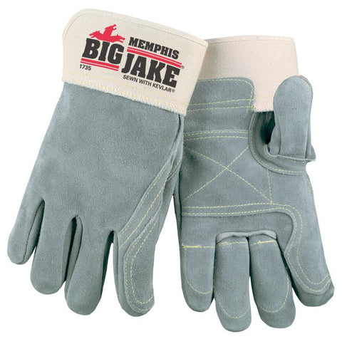 MCR Big Jake® Series Leather Palm Work Gloves - Double Leather Palm and Fingers -Full Leather Back - Premium A+ Grade Split Side Leather - 2.75 Inch Rubberized Safety Cuff - Vending Packaged - Case of 36
