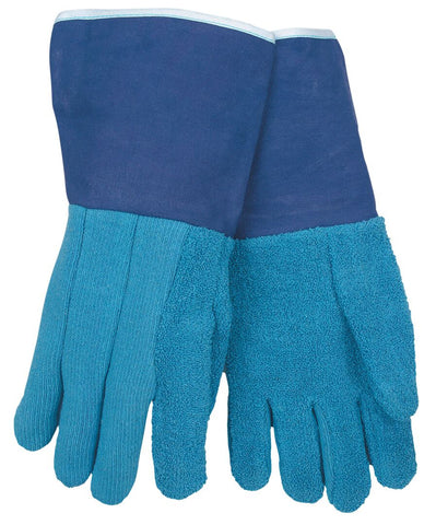 MCR Hotline Heat-Resistant Gloves - Heavyweight Loop-Out Blue Terrycloth - Six-Inch Gauntlet Duck Cuff - Limited Flammability - Vending Packaged - Case of 72