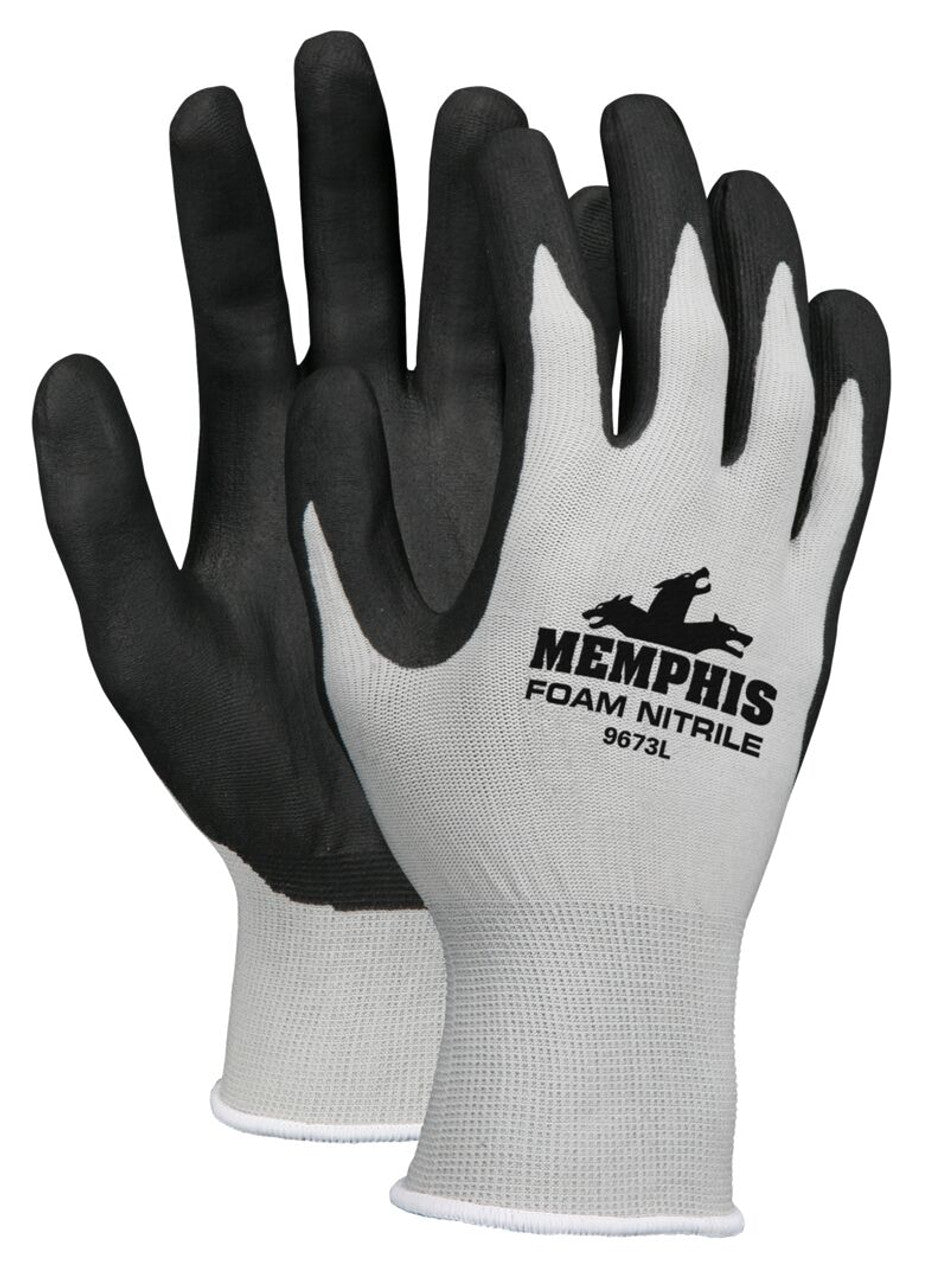 MCR Memphis™ Nitrile Foam Work Gloves - Black Nitrile Foam Dipped Palm/Fingers - 13 Gauge - Gray Nylon Shell - Vending Packaged - Case of 96