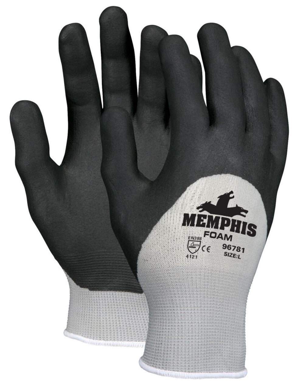 MCR Memphis™ Foam Work Gloves - 13 Gauge Gray Nylon Shell - Black Nitrile Coated Palm, Fingers, and Over the Knuckles - Vending Packaged - Case of 144