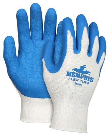 MCR Memphis Flex Tuff® Work Gloves - 10 Gauge Cotton Polyester Shell - Blue Latex Palm and Fingertips - Vending Packaged - Case of 72